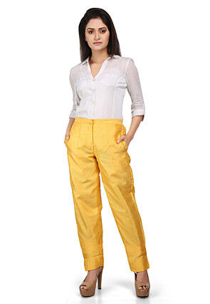 Plain Art Dupion Silk Trouser in Yellow