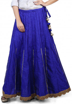 Scallop Border Bhagalpuri Silk Long Skirt in Royal Blue