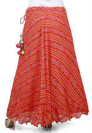 Bandhej Georgette Long Skirt in Orange