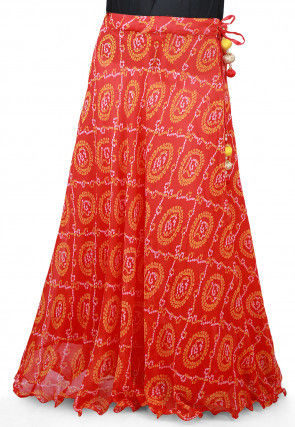 Bandhej Georgette Long Skirt in Red
