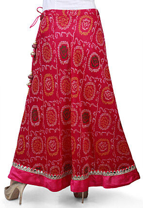 Bandhej Georgette Long Skirt in Magenta