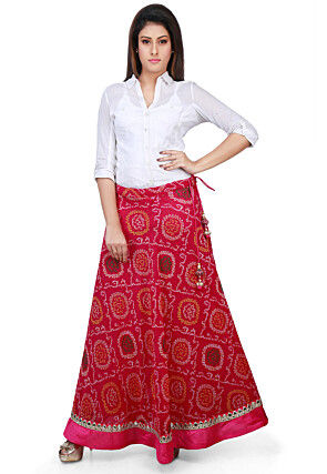 Bandhej Georgette Long Skirt in Magenta