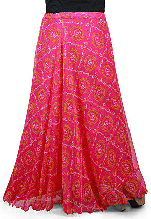 Bandhej Georgette Long Skirt in Pink