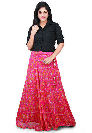Bandhej Georgette Long Skirt in Pink