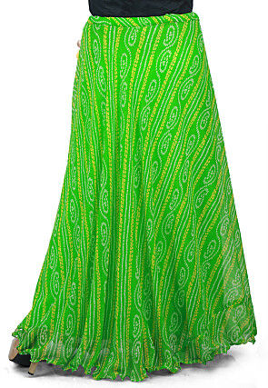 Bandhej Georgette Long Skirt in Green
