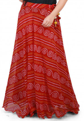 Bandhej Georgette Long Skirt in Red