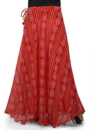 Bandhej Georgette Long Skirt in Red
