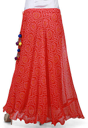 Bandhej Georgette Long Skirt in Red