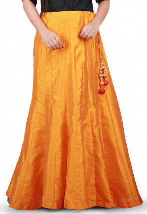 Plain Dupion Silk Long Skirt in Mustard