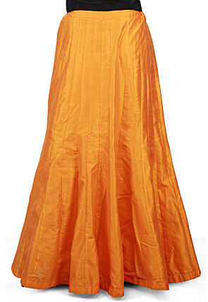 Plain Dupion Silk Long Skirt in Mustard