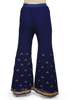 Embroidered Georgette Palazzo in Blue