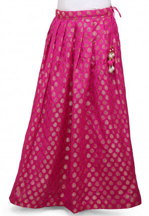 Woven Chanderi Silk Skirt in Fuchsia