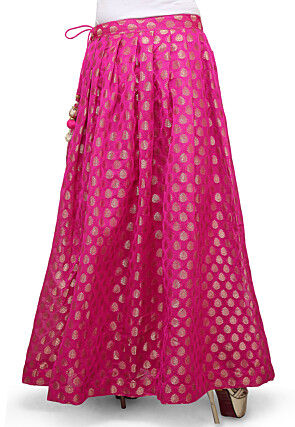 Woven Chanderi Silk Skirt in Fuchsia