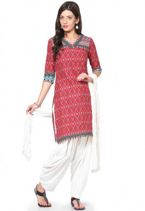 Solid Cotton Patiala and Dupatta Set in White
