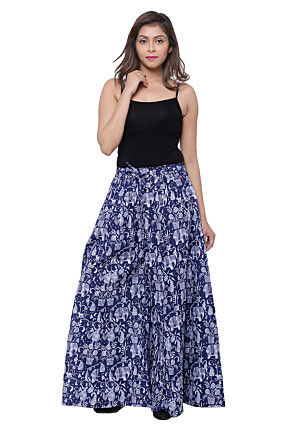 Block Printed Cotton Pallazo in Blue