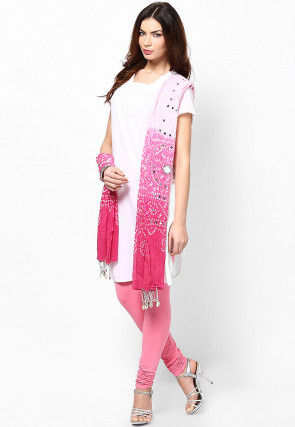 Bandhani Cotton Dupatta in Ombre Pink