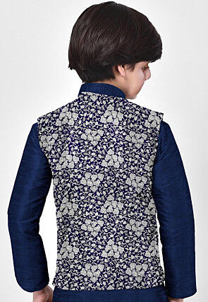 Brocade Art Brocade Silk Nehru Jacket in Blue