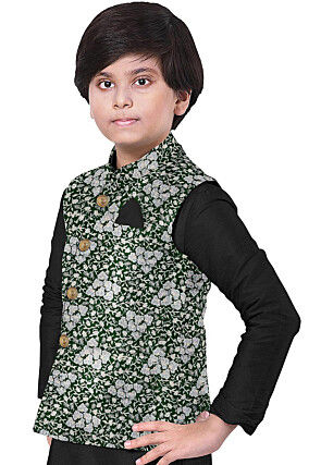 Brocade Art Brocade Silk Nehru Jacket in Dark Green