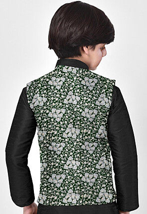 Brocade Art Brocade Silk Nehru Jacket in Dark Green