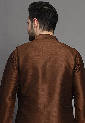 Brocade Art Silk Kurta Jacket Set in Brown