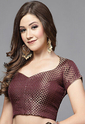 Brocade Back Cut Out Blouse in Wine