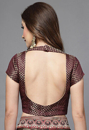 Brocade Back Cut Out Blouse in Wine