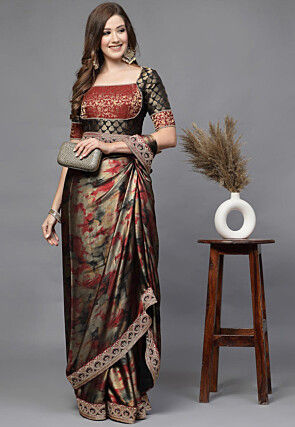 Brocade Back Tie Up Blouse in Black and Red