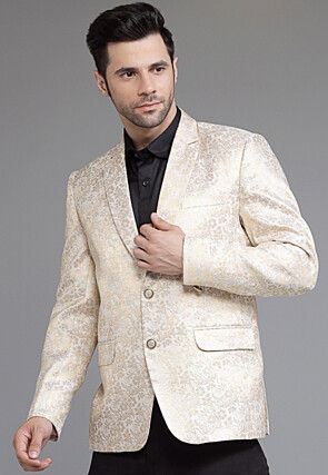 Brocade Blazer in Light Beige