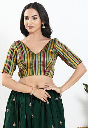 Brocade Blouse in Green and Multicolor