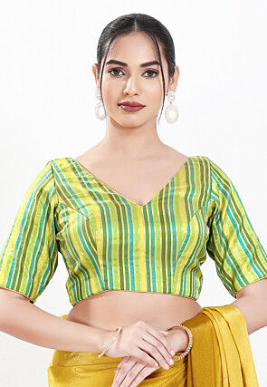 Brocade Blouse in Green and Multicolor
