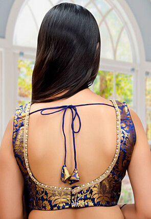 Brocade Blouse in Navy Blue