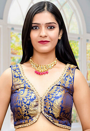 Brocade Blouse in Navy Blue