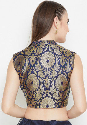 Brocade Blouse in Navy Blue