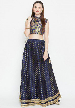 Brocade Blouse in Navy Blue