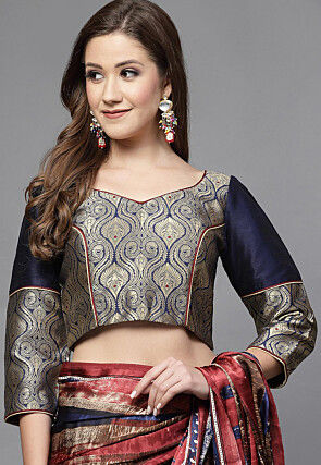 Brocade Blouse in Navy Blue