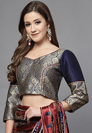 Brocade Blouse in Navy Blue