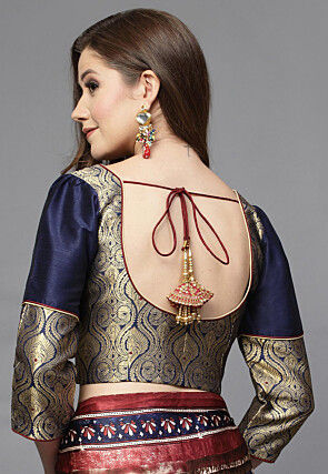 Brocade Blouse in Navy Blue