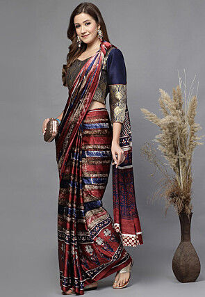 Brocade Blouse in Navy Blue