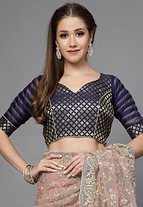 Brocade Blouse in Navy Blue