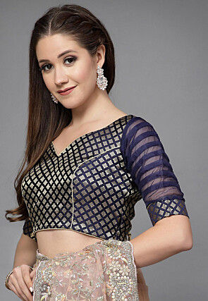 Brocade Blouse in Navy Blue