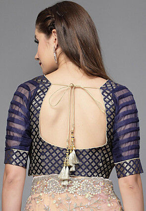 Brocade Blouse in Navy Blue