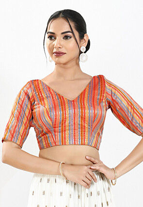 Brocade Blouse in Orange and Multicolor