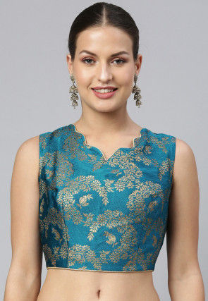 Brocade Blouse in Teal Blue
