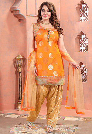 Brocade Brocade Silk Punjabi Suit in Orange
