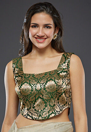 Brocade Corset Blouse in Dark Green