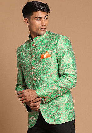 Brocade Jodhpuri Jacket in Antique and Light Blue