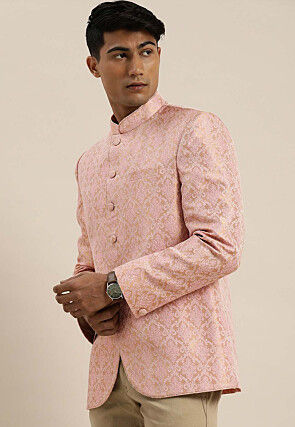 Brocade Jodhpuri Jacket in Pink