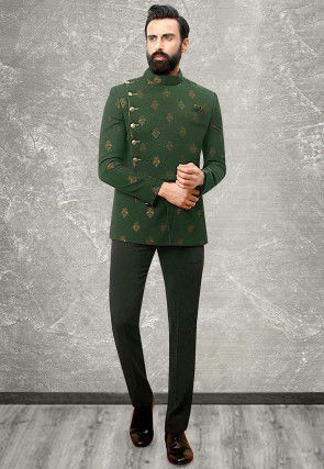 Brocade Jodhpuri Suit in Green
