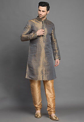 Brocade Kurta Set in Grey
