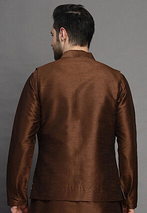 Brocade Layered Nehru Jacket in Brown